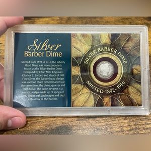 1916 Silver Barber Dime with Display Case